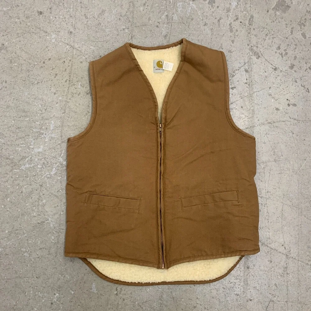 Vintage Carhartt Vest Mens Large Tall USA Duck Canvas Full Zip Sherpa Lined 6SVL